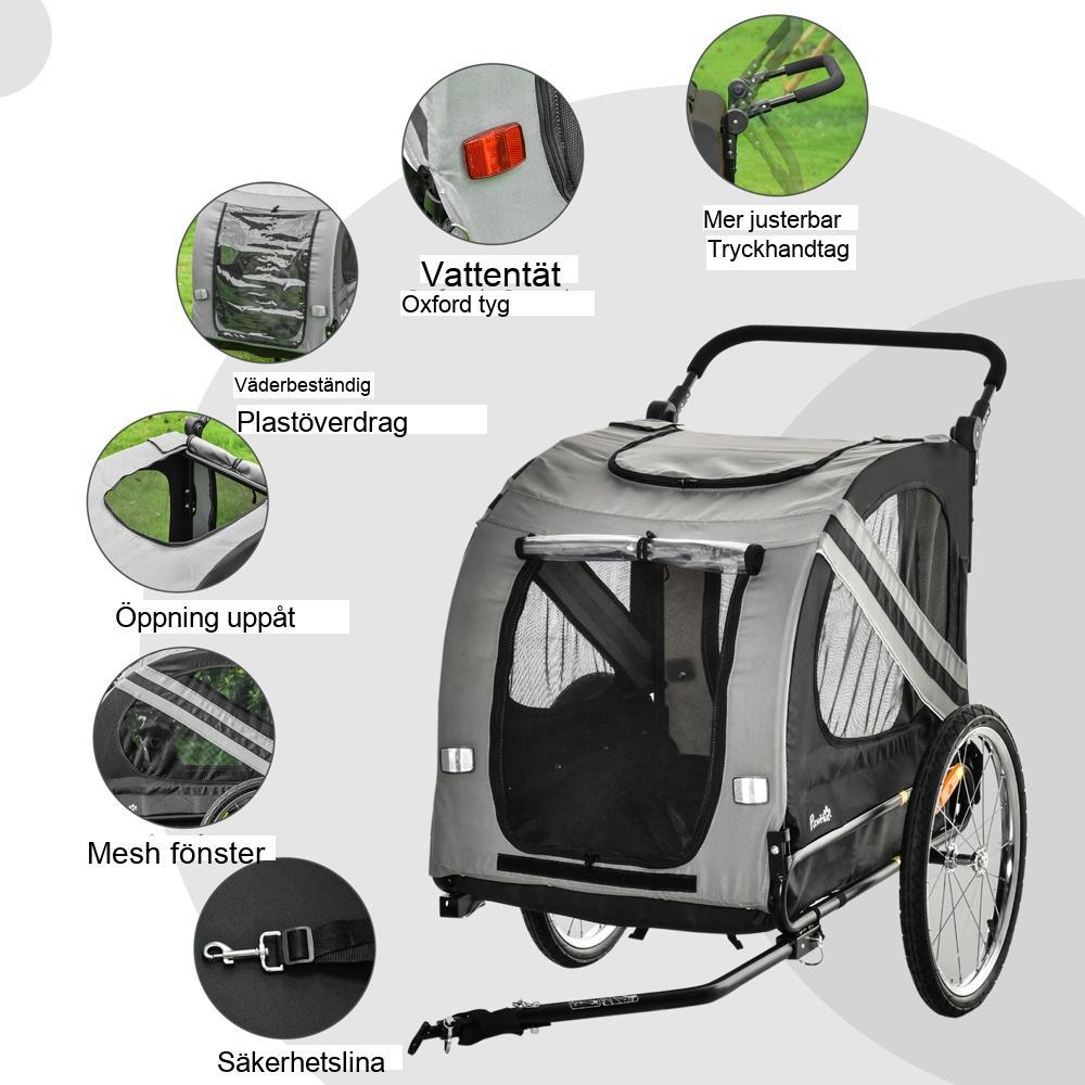 2-i-1 hundcykelsläp och vagn, reflekterande, Oxford-tyg, medelstora hundar (upp till 20 kg)