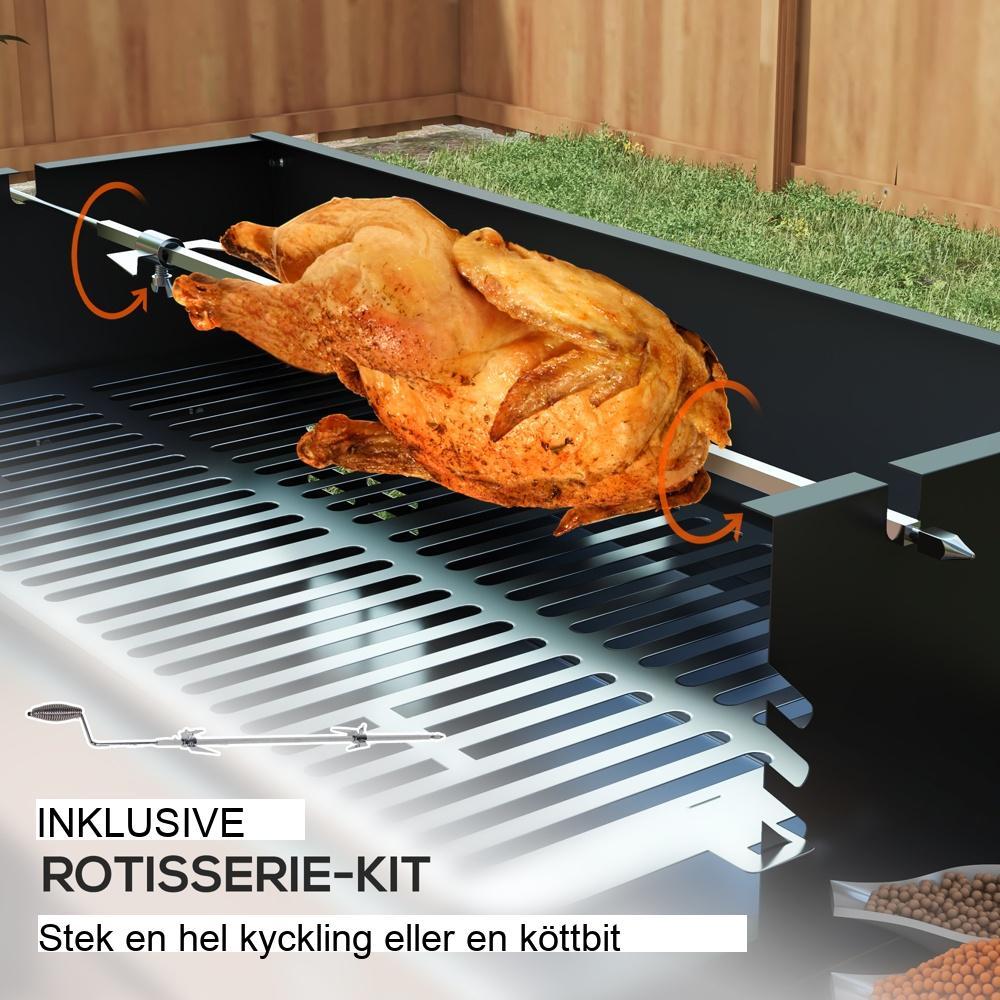 Kolgrill med Rotisserie – Vikbar campinggrill för BBQ-fester