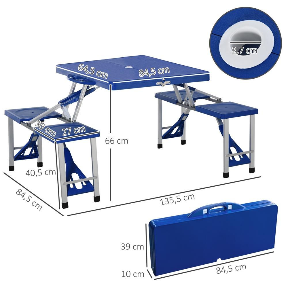 Fällbart campingbord i aluminium med 4 stolar, bärbart picknickset blå 135x85x66cm