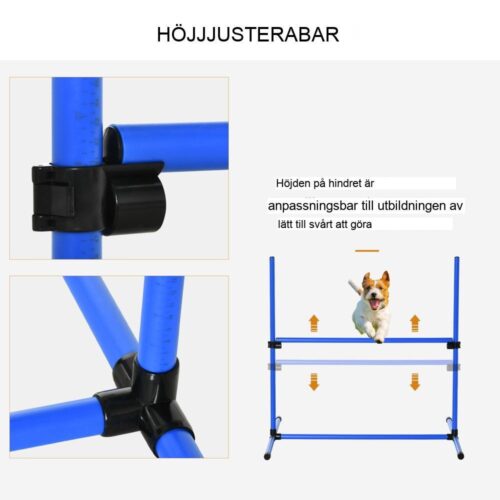 Hund Agility Set – 4-delade justerbara höjdhinder och stavar, blå