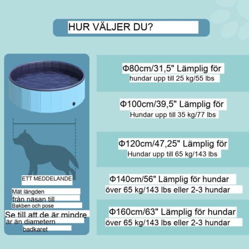 Large Blue Dog Pool – Uppblåsbar plaskdamm med dräneringsventil