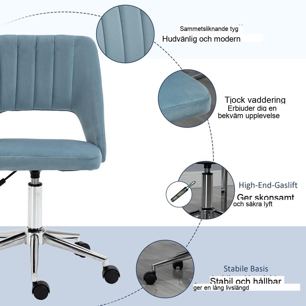 Blue Ergonomic Velvet Swivel Chair, justerbar höjd för kontor och vardagsrum