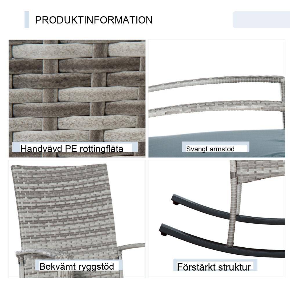 Gråstol i polyrattan med dyna, utemöbler
