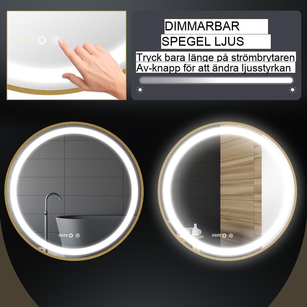 Dimbar LED Badrumsspegel med Touch Control, Memory och Time Display – 60x60cm