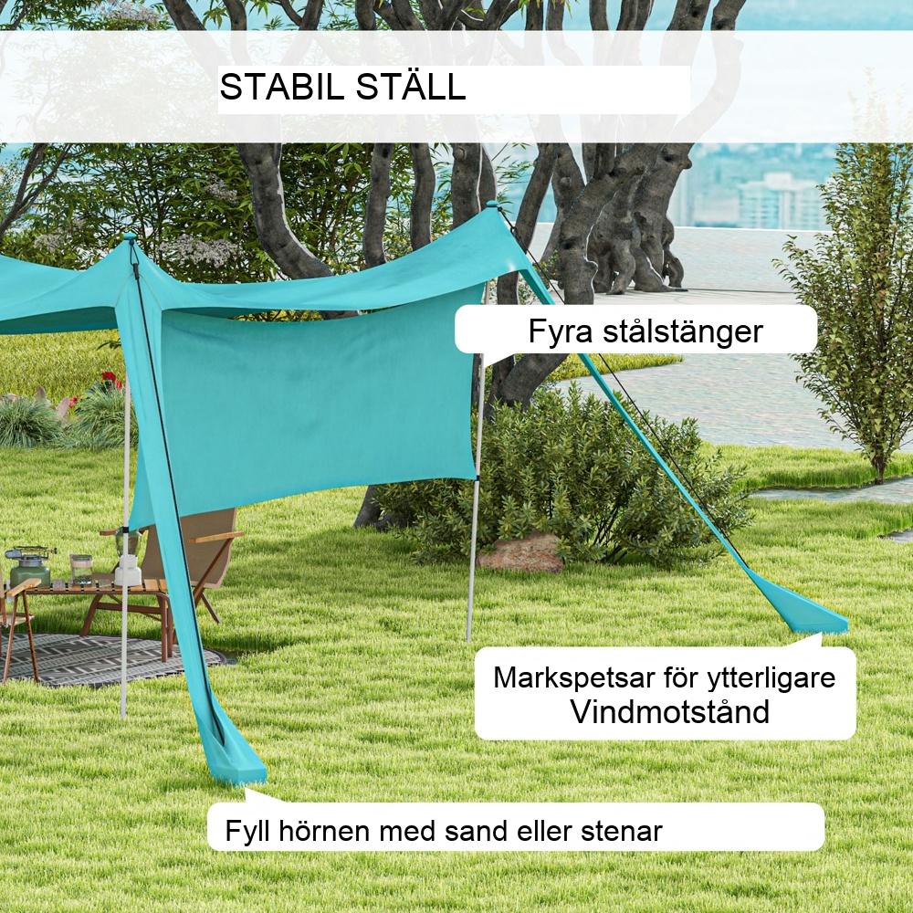 Vattentät solskyddssegel 3x3m med stavar, väska för camping och strand