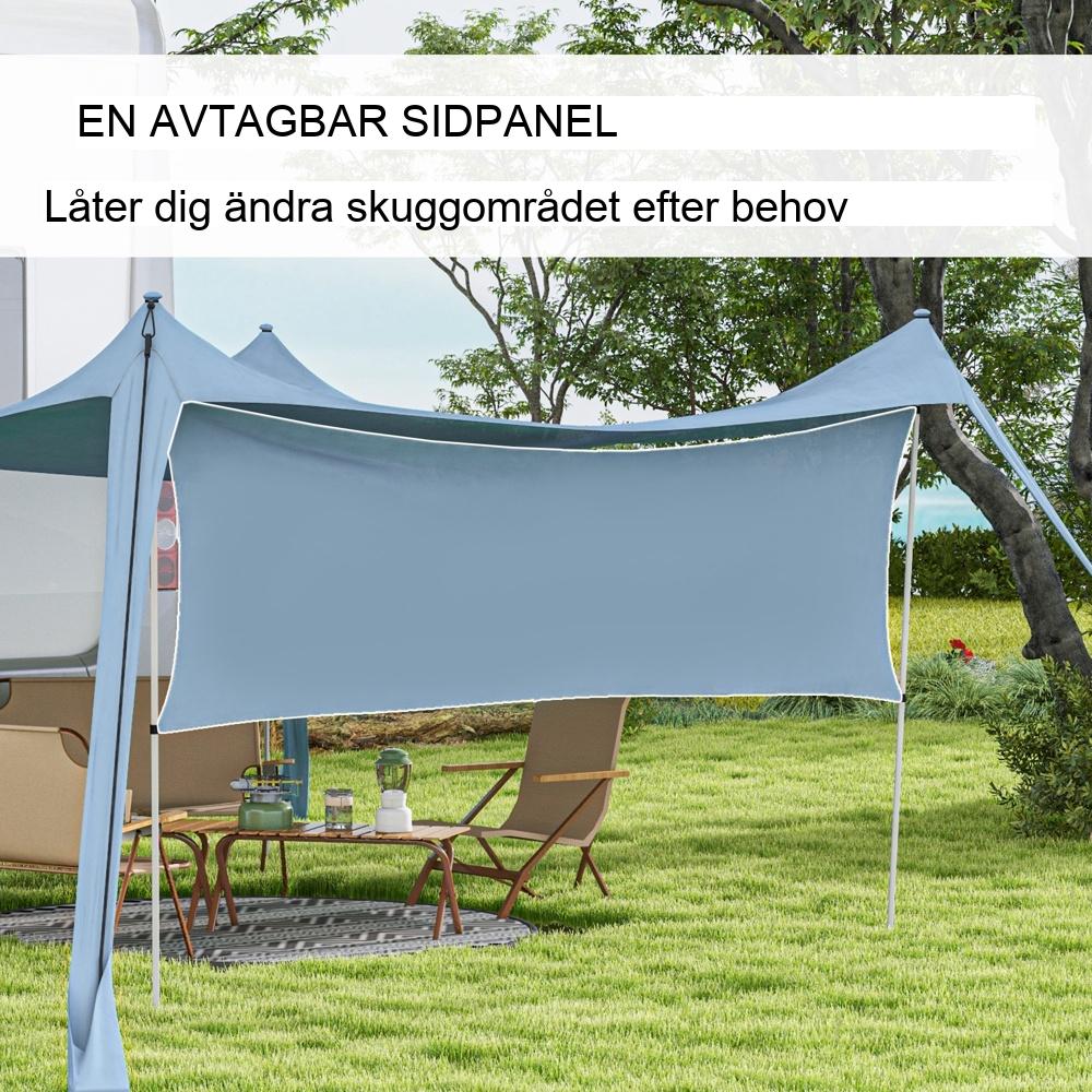 Vattentät solskyddssegel med stavar, väska och spade, för camping och picknick – Blå