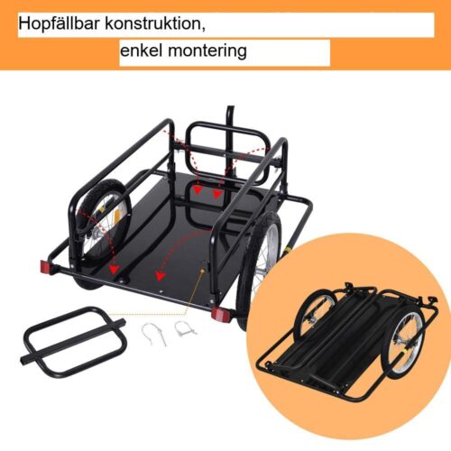 Heavy Duty hopfällbar cykel lastvagn 40 kg Kapacitet 16 tums däck svart