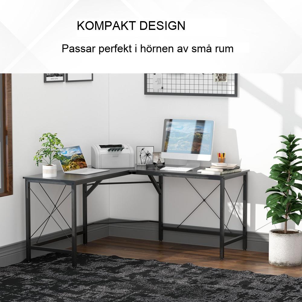 Modernt hörnskrivbord L-format, rymligt MDF-kontorsbord svart