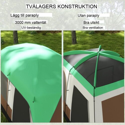 Rymligt tunneltält för 8 personer med regnskydd och nätfönster