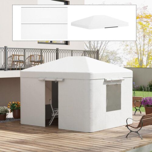 Vattentät Gazebo Taktäckningsset med sidoväggar, vit, 3×3,6m