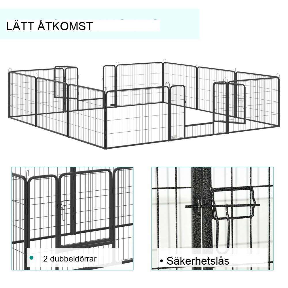 Anpassningsbar hundlekhage med 12 paneler, inhägnad för valplopp inomhus utomhus