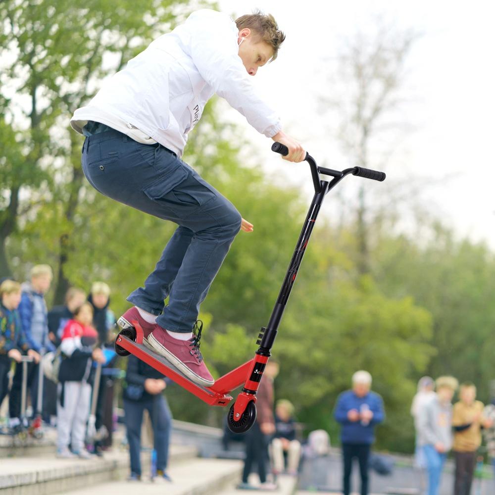 Pro stuntskoter för freestyletricks, 100 mm hjul, aluminium, röd