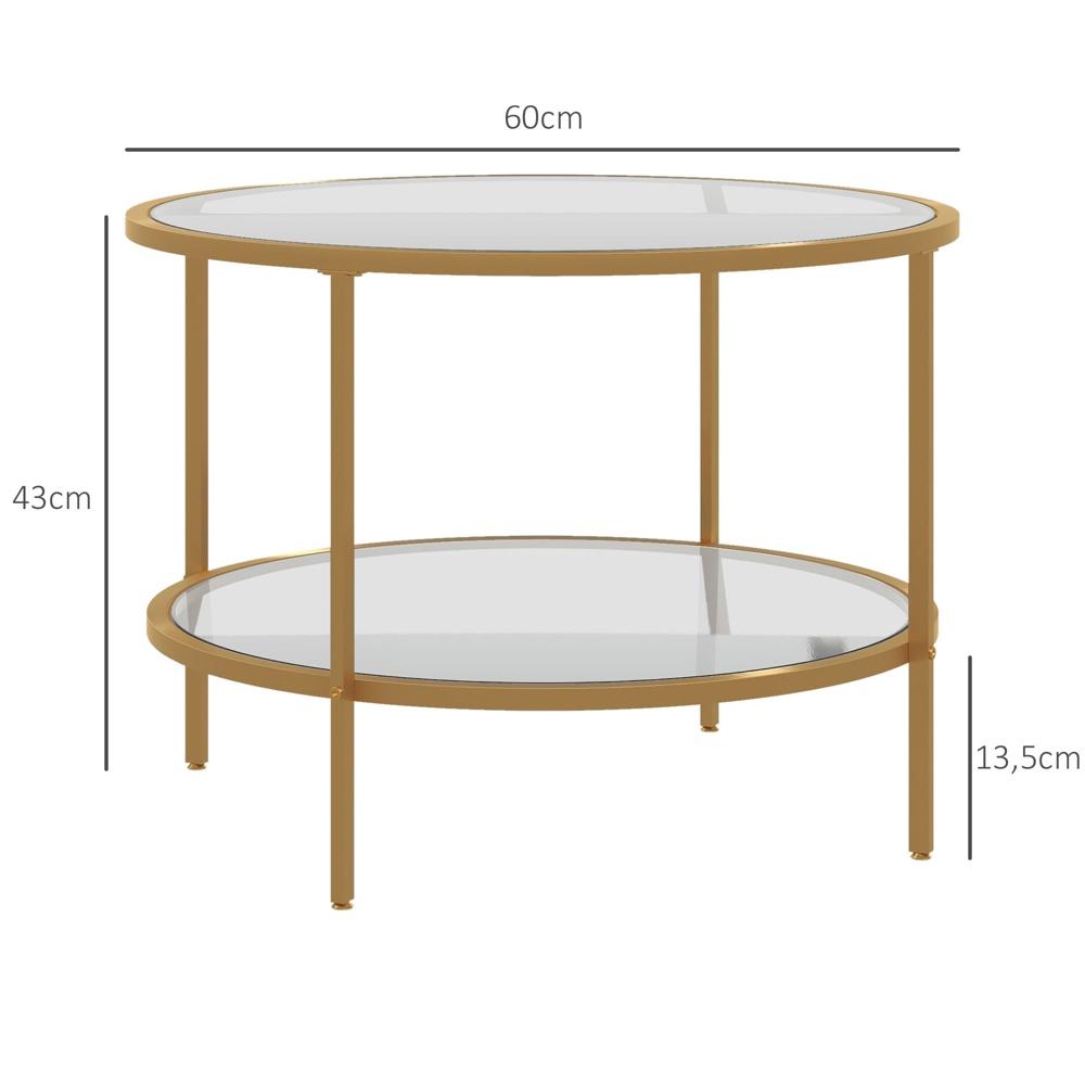 Guld sidobord med hylla, runt soffbord för vardagsrum 60cm