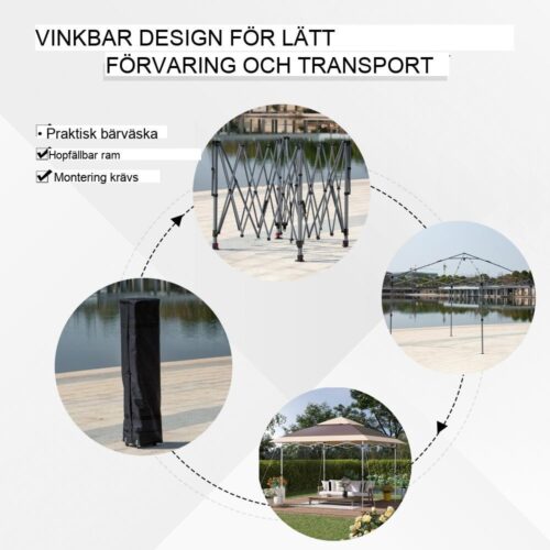 Stort hopfällbart lusthustält, 3,6×3,6m, UV-skydd, Oxford-tygkapell, hjul ingår