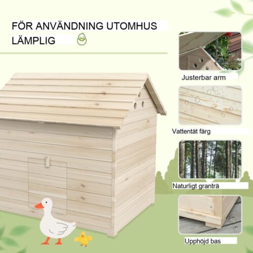 Gran Wood Duck House med förhöjt golv och lutande tak