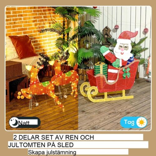 246 LED Santa Claus Ren juldekor, varmvita ljus för inomhus utomhus