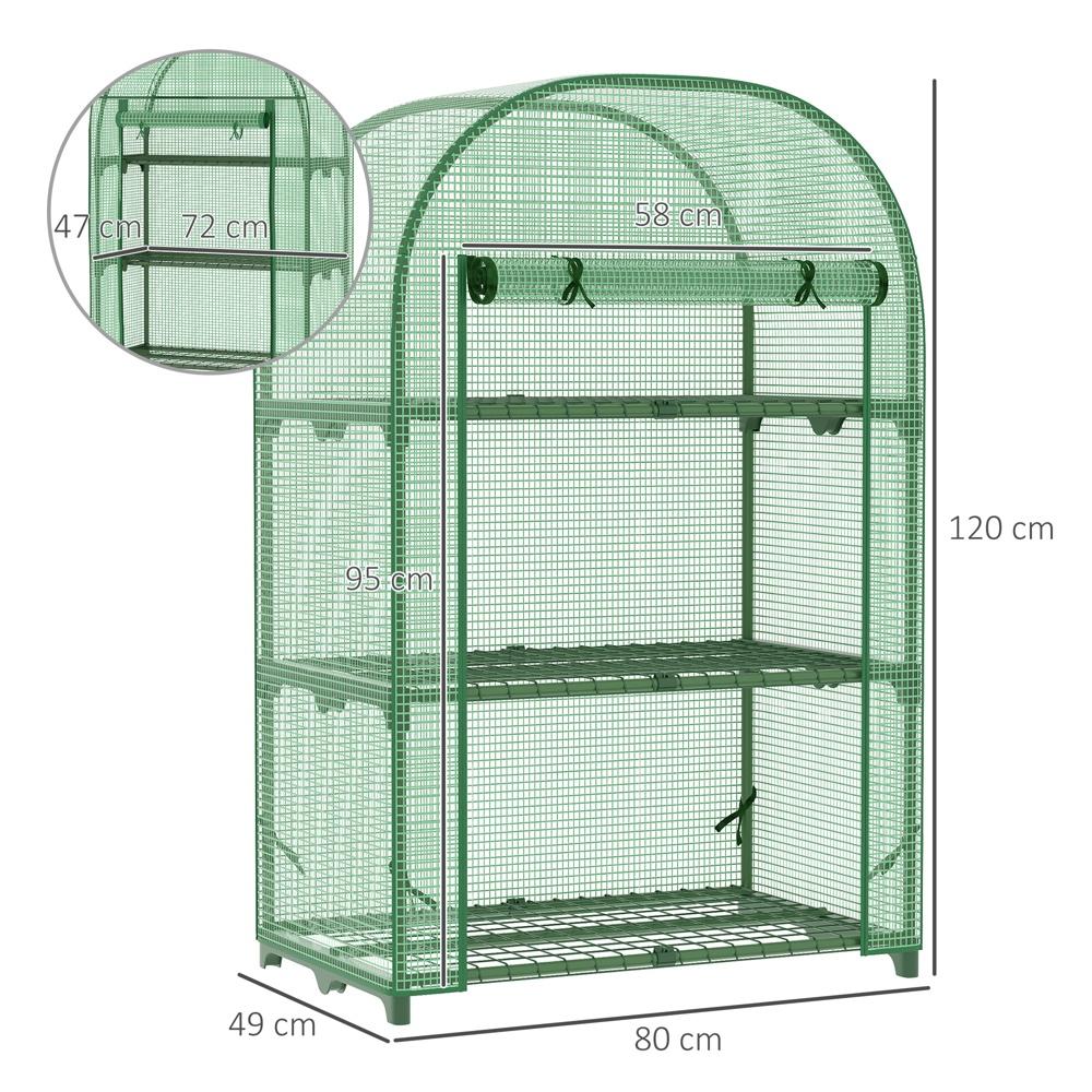 Växthus i metall, 3 hyllor, Balkong Minidrivhus för växter (80x49x120cm)