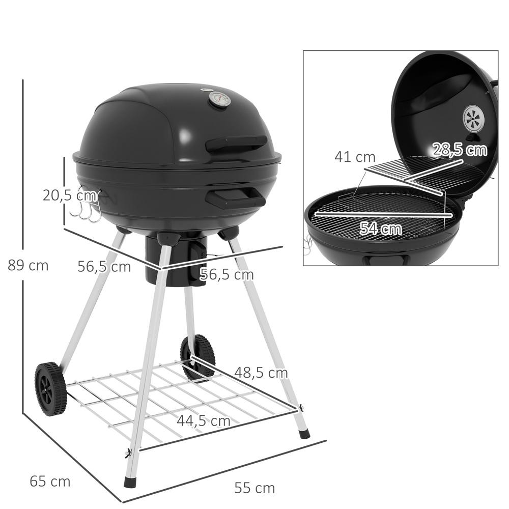 Kolgrill med termometer, hjul och värmeställ