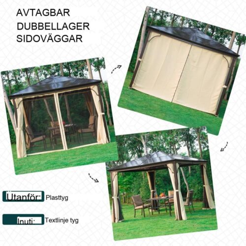 Lyxigt trädgårdslusthus i aluminium med genomskinligt tak – brun+beige, 300x300x260 cm