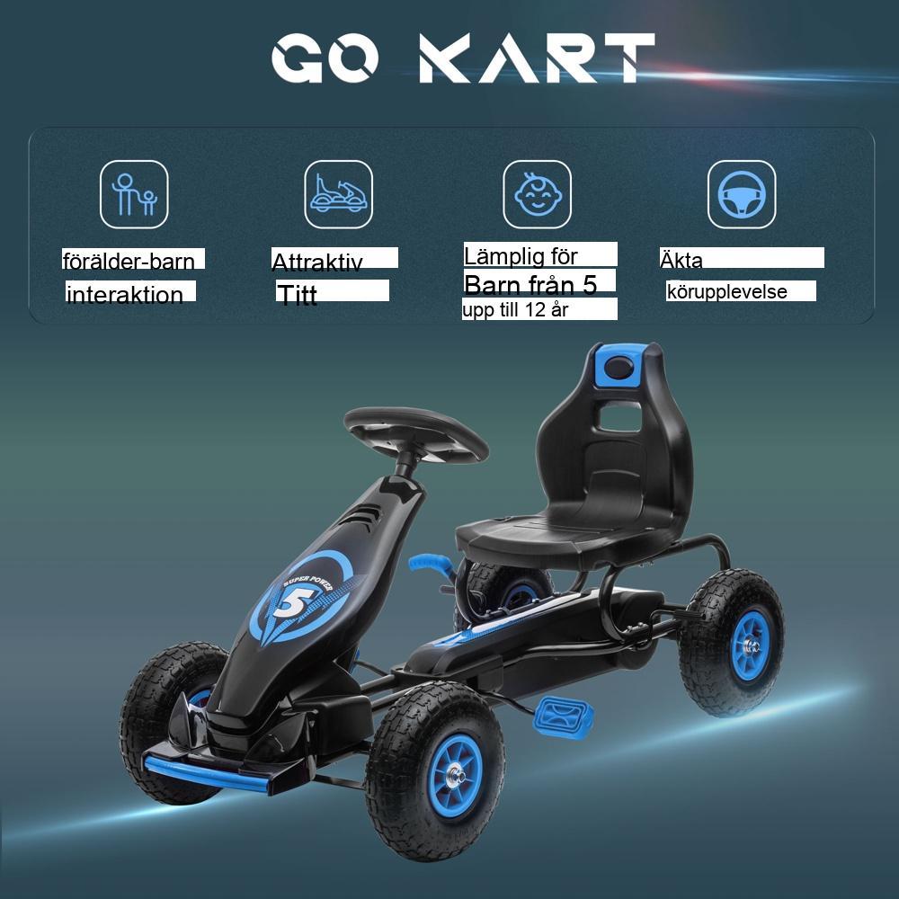 Blue Black Kids Go-Kart med justerbar sits, gummidäck och handbroms