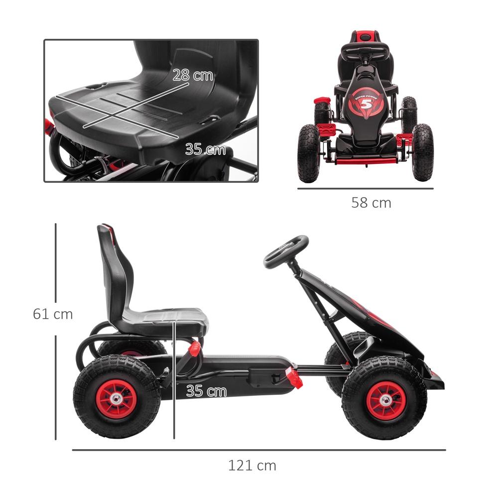 Röd+svart gokart för barn, justerbart säte, trampbil för åldrarna 5-12