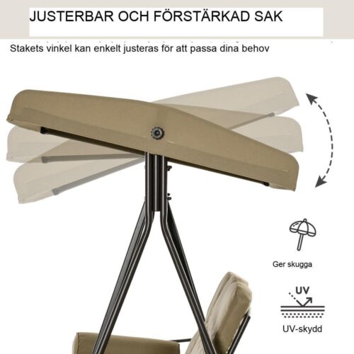 Bekväm Khaki 3-sits verandagunga med taklucka och kuddar