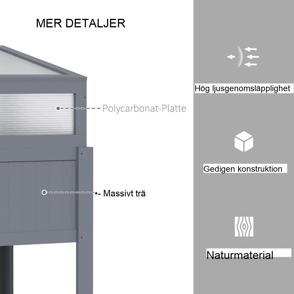 Upphöjd trädgårdssäng med kall ram Växthus för grönsaker och örter, granträ och polykarbonat