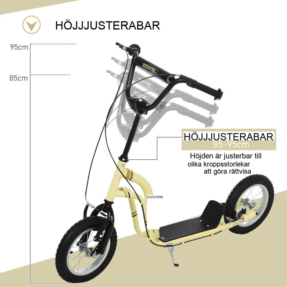 Höjdjusterbar barnskoter med uppblåsbara däck och dubbla bromsar