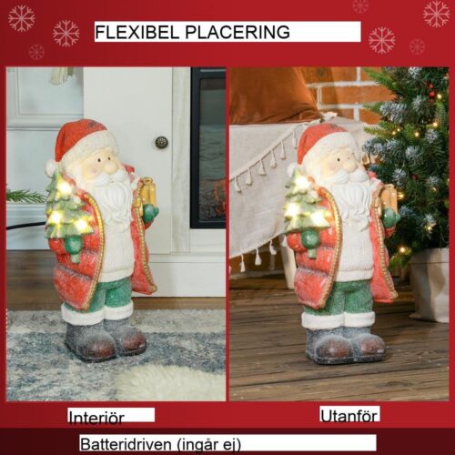 Jultomten LED julfigur med träd och present – 50 cm batteridriven dekor