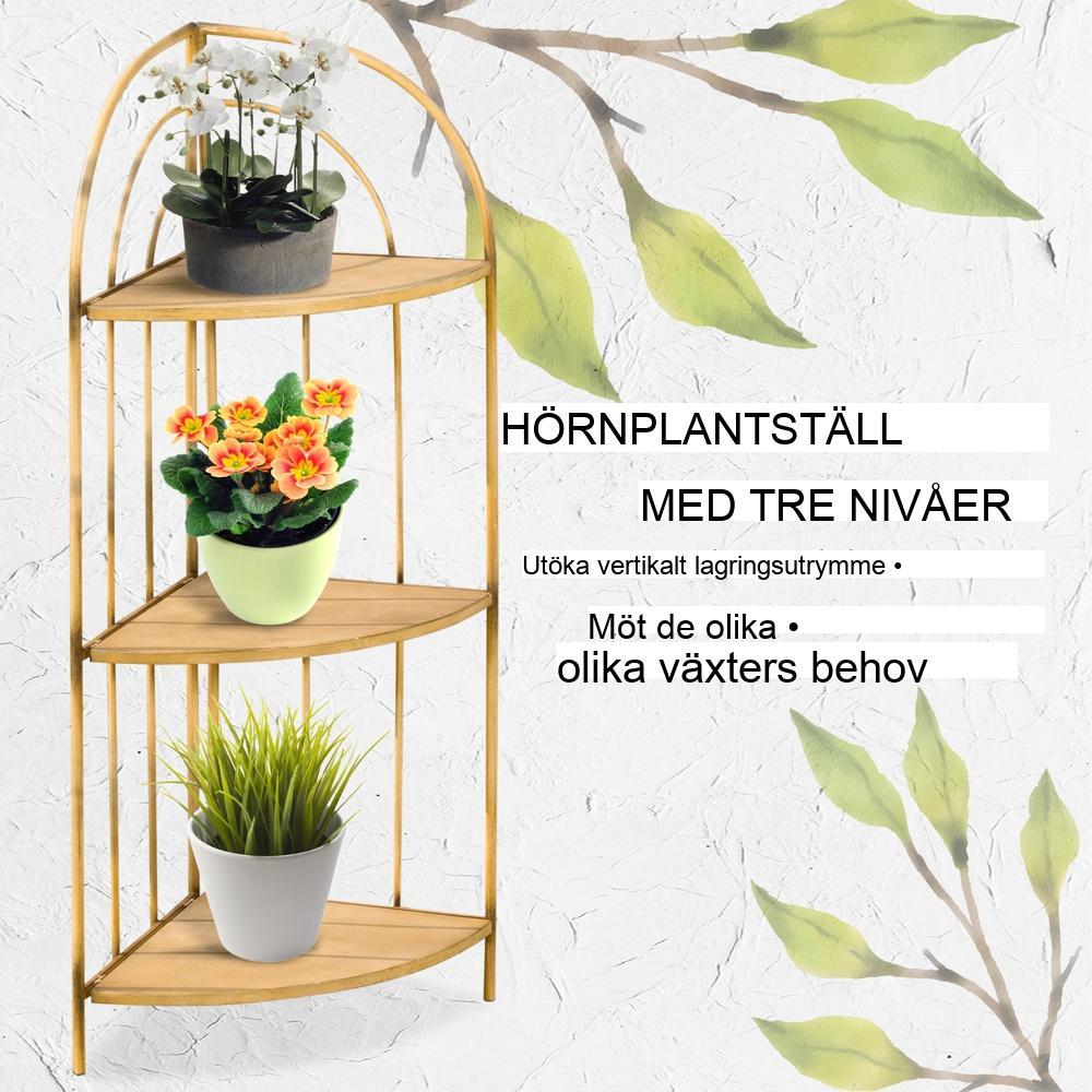 Tre-vånings hopfällbart hörnväxtställ, blomsterhylla i metall för inredning inomhus/utomhus