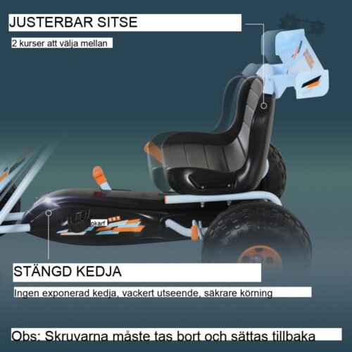 Ljusblå pedal gokart för barn i åldrarna 3-6 med justerbar sits