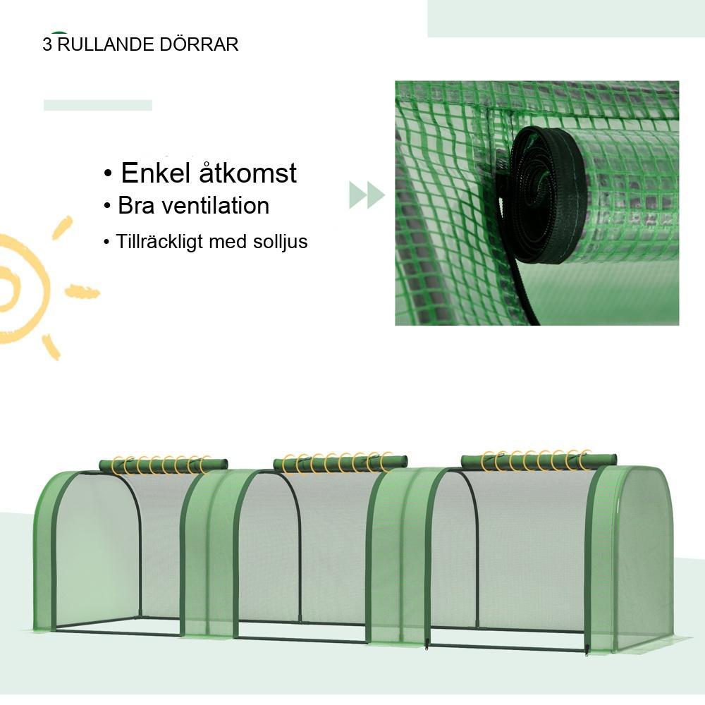 Kraftiga 295 cm gröna tunnelväxthus med dörrar – Förläng växtsäsongen