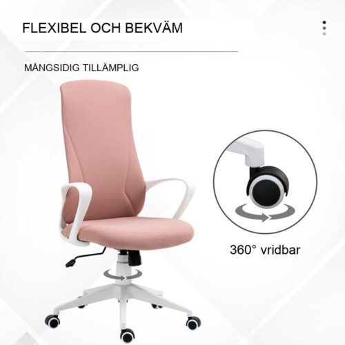 Ergonomisk kontorsstol med justerbar höjd och ryggstöd, rosa