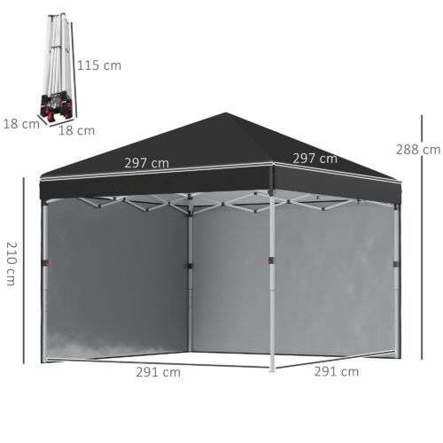 2,97 m x 2,97 m stålpaviljong med UV-skydd – Enkel installation och sidoväggar – Design med två väggar för säkerhet och komfort