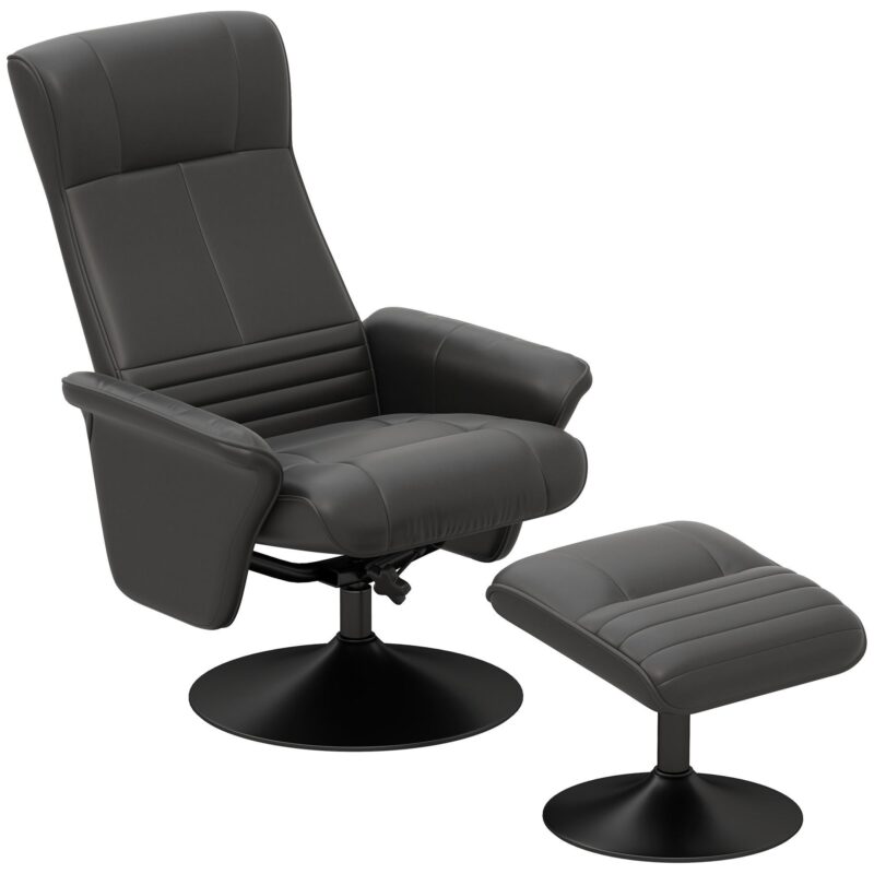 Ergonomisk liggande fåtölj med pall, 150 kg lastkapacitet, flexibel lutning och snurrfunktion för maximal komfort – svart