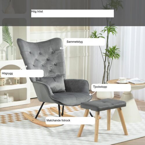 Gungfåtölj med pall [Komfort och elegans] | wingback design, matchande fotpall, gummiben för sovrum och vardagsrum