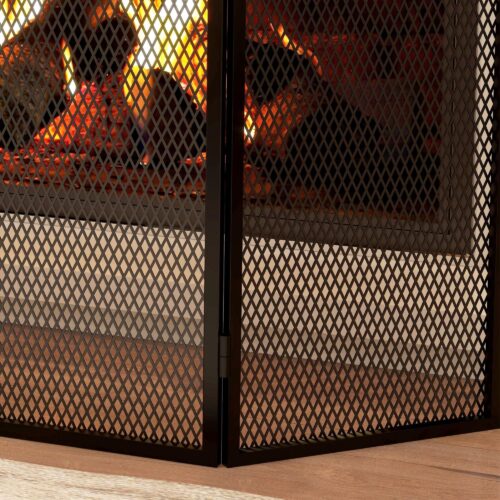 Elegant svart hopfällbar öppen spis med 3 paneler | Säkerhet Gnistskydd | Hållbar metalldesign | Enkel förvaring