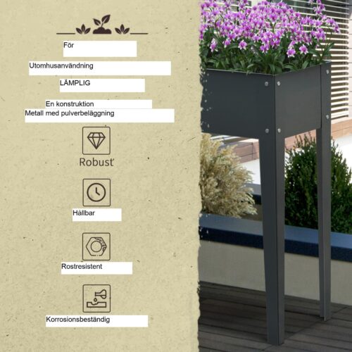 80 cm hög upphöjd bädd örtplanteringslåda med fötter och 3 dräneringshål – platsbesparande, hållbar metalldesign