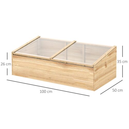 Växthus Cold Frame Box i trä – Skydd under växtsäsongen med förlängd växtsäsong med robust träkonstruktion och polykarbonatöverdrag