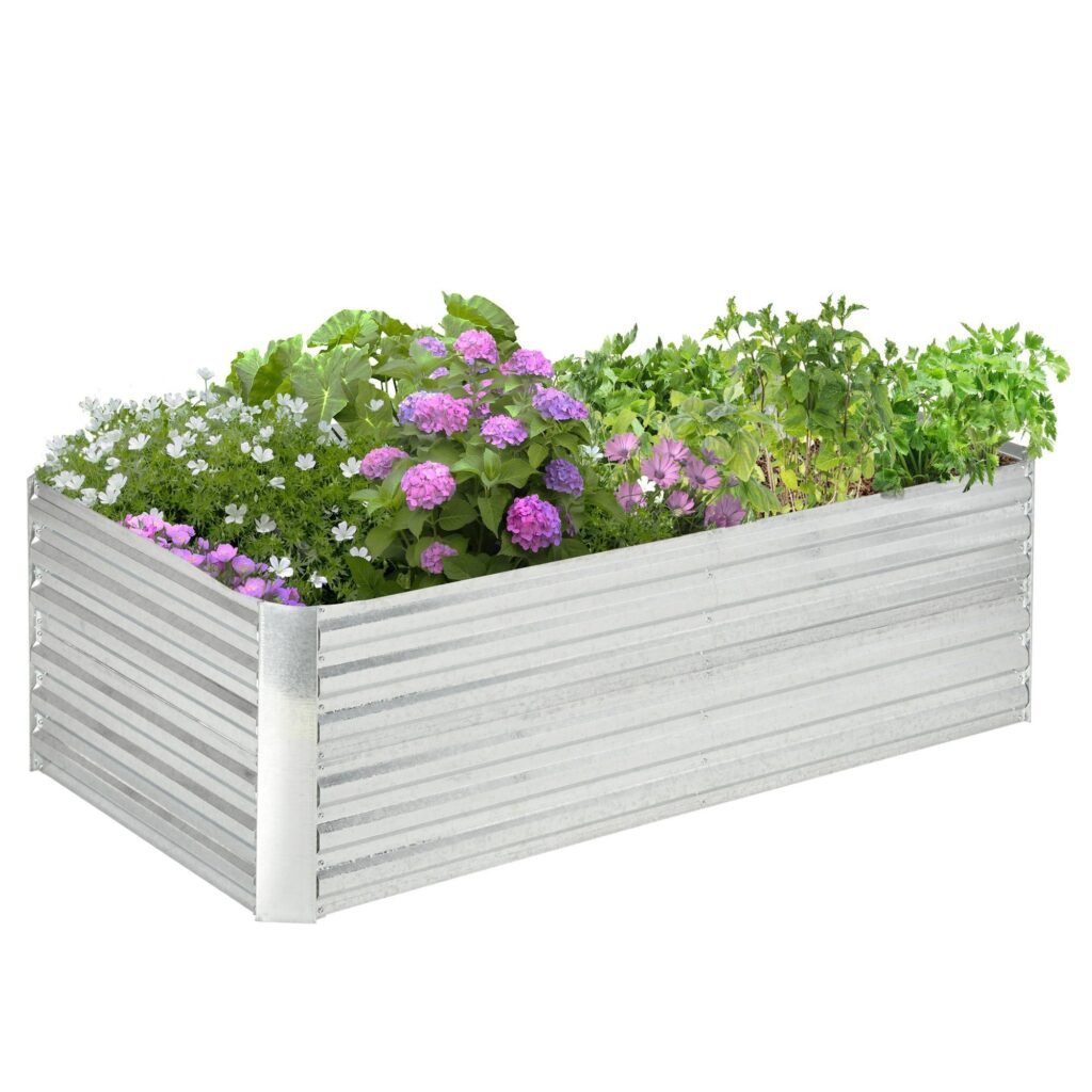 Robust upphöjd bädd i stål för trädgård, planteringsbädd med väderbeständig beläggning, stort utrymme för blommor och grönsaker, bärbar design för inomhus- / utomhusbruk