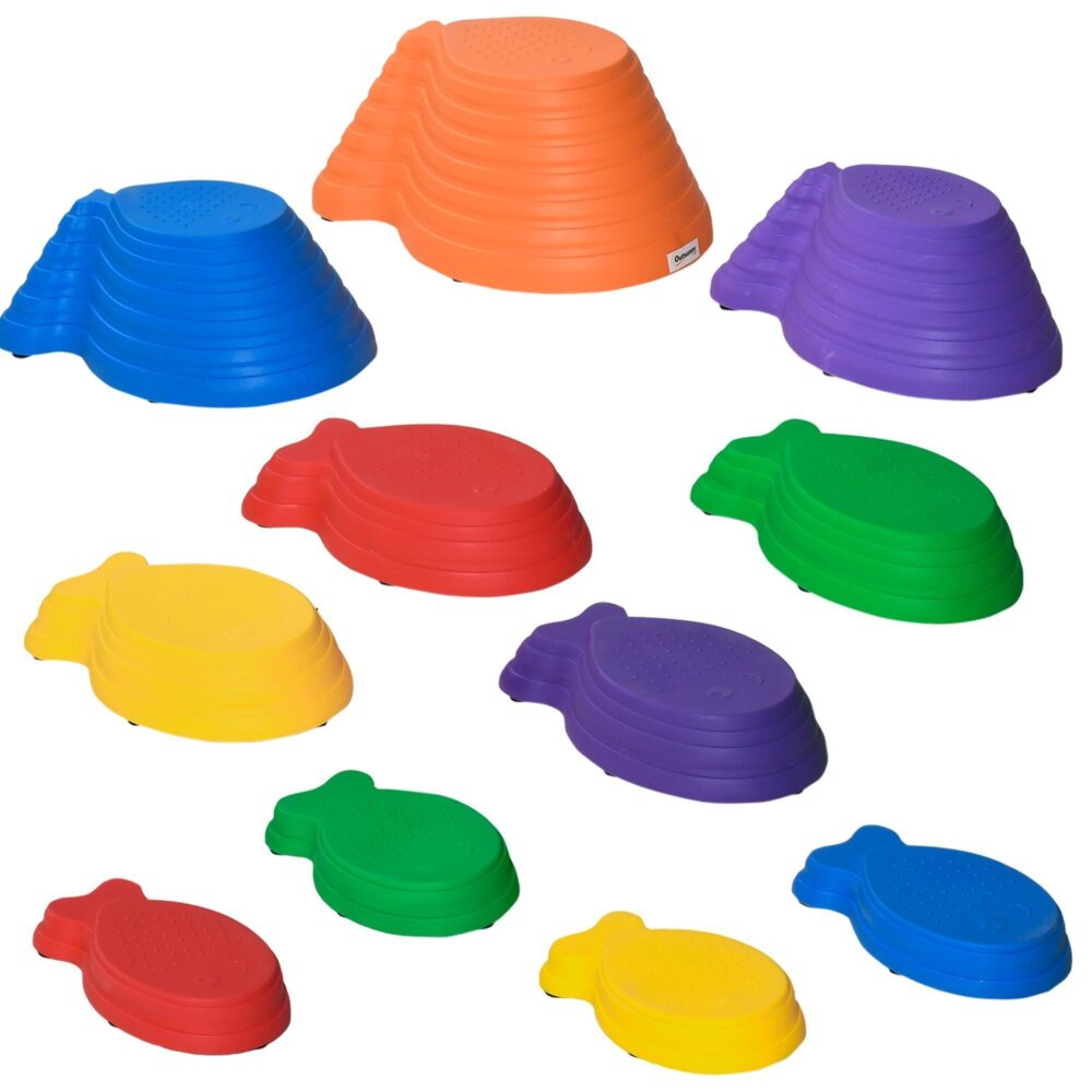 River Stones Balance Play Set för barn – förbättra koordination och balans med halkfri design | Robust upp till 100 kg, stapelbar förvaring