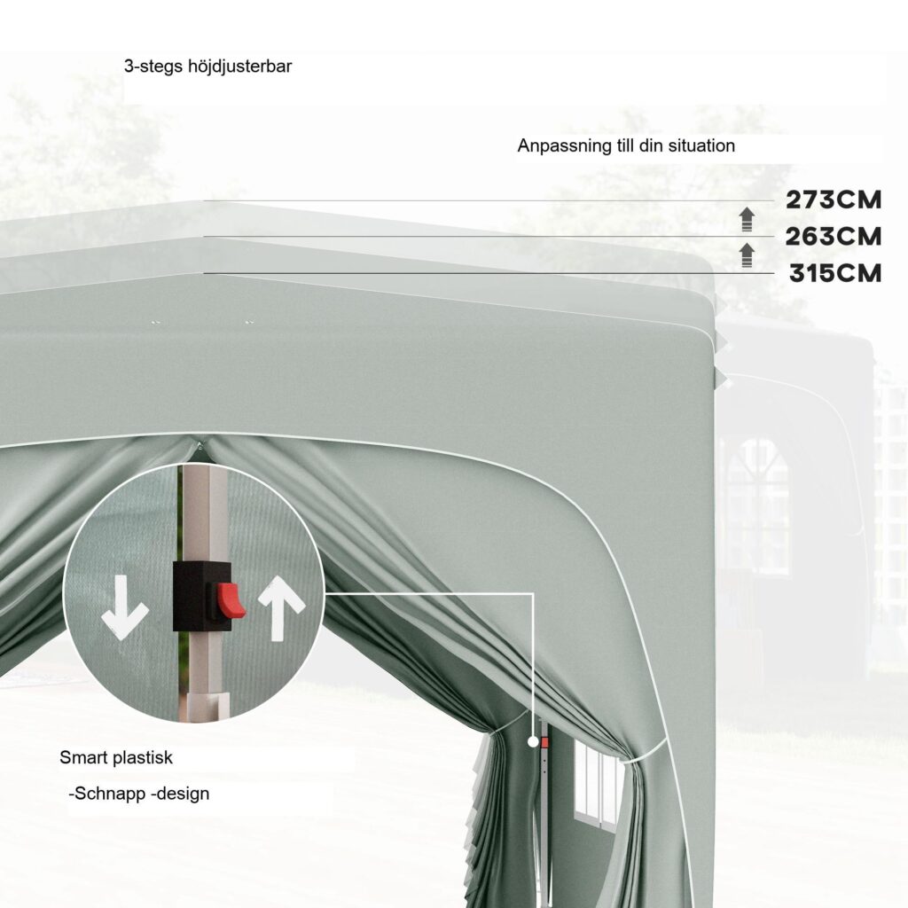 3x3m vattenavvisande snabbtält med UV-skydd 50+ för snabb installation