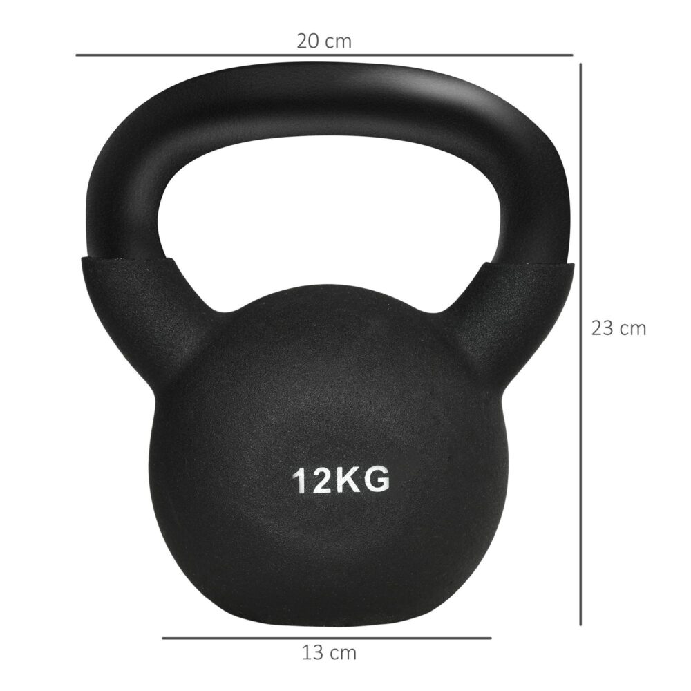 12KG kettlebell i gjutjärn med brett bekvämt handtag för styrketräning för hela kroppen | Golvvänlig neoprenbeläggning och tydlig viktmärkning
