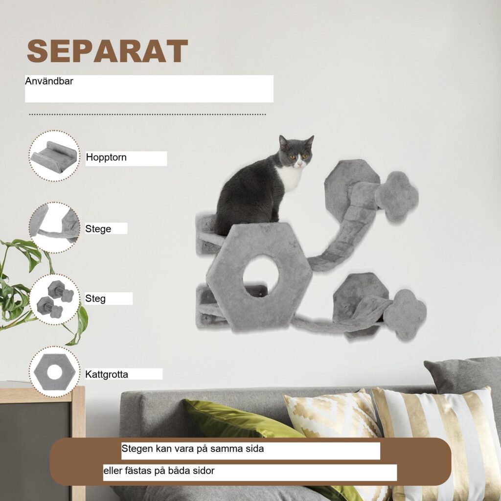 Klättervägg för katt med solstolstrappa - lekfullt nöje och avkoppling för katter upp till 5 kg | Utrymmesbesparande design, hållbar konstruktion