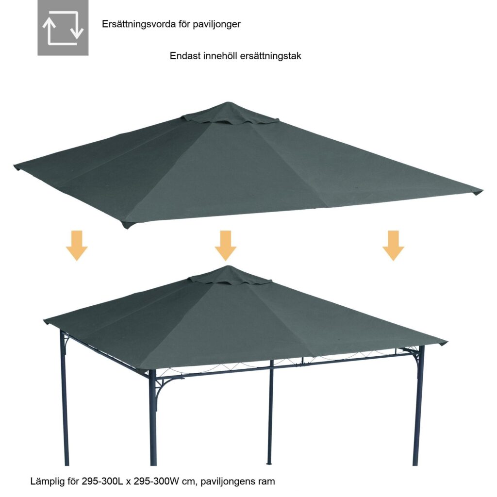 Pavilion takersättning 3x3m-hållbar och UV-resistent med enkel installation, för paviljonger L295-300 x B295-300 cm | Mörkgrå