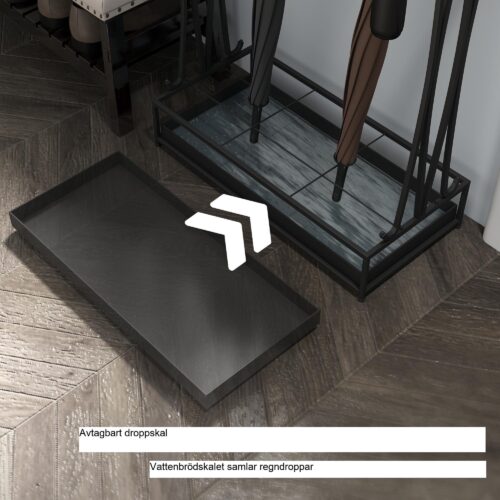 Paraplyställ Stålparaplyställ Rektangulärt paraplyställ med 24 krokar, 21 hål, avtagbar vattendroppbricka för promenadpinnar och paraplyer 50 x 24 x 68 cm svart – rymmer upp till 45 paraplyer, robust stålkonstruktion
