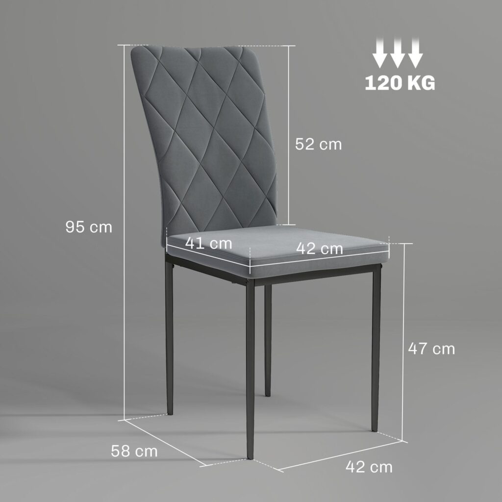 Matstolar set med 4 med sammetstoppade säten - modern design, ergonomiskt ryggstöd, robusta metallben och platsbesparande armlösa matstolar