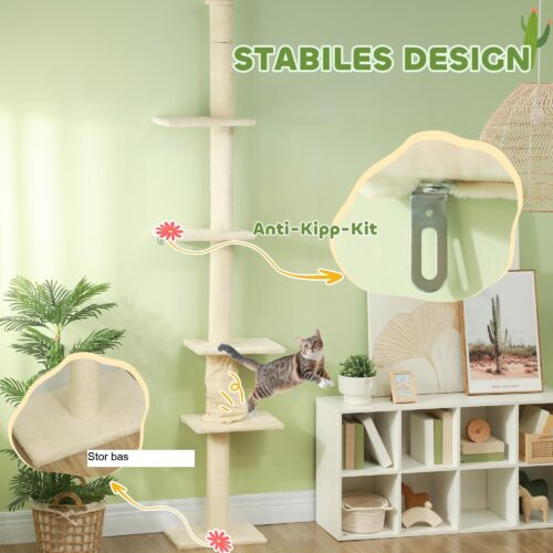 Justerbart klösträd med platsbesparande design – hållbart och säkert för katter