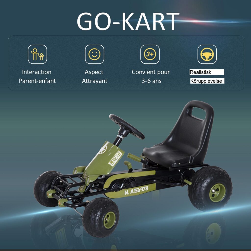 Go Kart Kids Kettcar Pedalbil med handbroms - Säker och hållbar för åldrarna 3-6, Justerbart säte, Grön Design