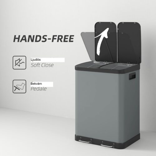 Slitstark 2x30L Pedal Papperskorg med Löstagbara Behållare – Fingeravtrycksresistent och Soft-Close Lock